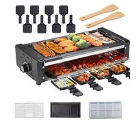 TYH Parrilla Eléctrica para Raclette, Plancha Antiadherente De 1500 W para Interiores, Parrilla Eléctrica Sin Humo con Temperatura Ajustable, 8 Bandejas para Raclette Y 2 Espátulas De Madera