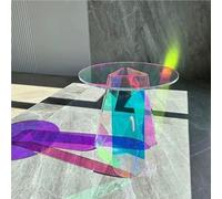 TYHAYJYK Mesa Auxiliar Redonda de acrílico con decoración Iridiscente, Moderna mesita de Noche para Sala de Estar, Dormitorio, balcón, Patio y Oficina (60 x 60 cm)