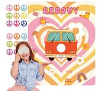 TYHJOY Groovy Hippie Party Games Pin The Peace Sign on The Hippie Van Game for Groovy Peace Out Hippie Theme Party Decor Favors Supplies