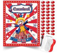 TYHJOY Juegos de fiesta de circo de carnaval para niños, pin the nose on the payaso Sticker Tail Games, accesorios de fiesta de cumpleaños temáticos de carnaval, decoración divertida de juegos