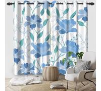 TYHKXAI 2 Cortinas Opacas con diseño de Flores Azules y Hojas Verdes para Dormitorio, cálidas y Sencillas para Primavera y Verano WxH/2x100x120cm