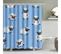 TYHKXAI Cortina de Ducha con Adorable Estampado de ovejas, Fondo Azul Claro con diseño de Nubes Blancas, decoración del baño Infantil (150 x 203 cm/Ancho x Alto)