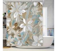 TYHKXAI Cortina de Ducha con diseño Floral, Flores Blancas, Arte Abstracto, decoración de baño, Lavable, con Gancho (90 x 200 cm/Ancho x Alto)