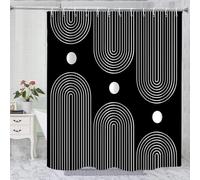 TYHKXAI Cortina de Ducha Estilo Bohemio de Mediados de Siglo, Cortina de Ducha Minimalista con Arco Abstracto y diseño de Sol Moderno para la decoración del baño (150x170 cm/AnxAl/Blanco y Negro)