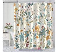 TYHKXAI Cortina de Ducha Estilo Bohemio de Mediados de Siglo, Cortina de Ducha Minimalista con Arco Abstracto y diseño de Sol Moderno para la decoración del baño (190x180 cm/AnxAl/Flores Coloridas)