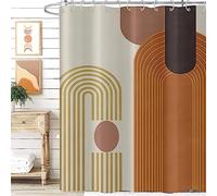 TYHKXAI Cortina de Ducha Estilo Bohemio de Mediados de Siglo, Cortina de Ducha Minimalista con Arco Abstracto y diseño de Sol Moderno para la decoración del baño (180x190 cm anxal marrón y Beige)