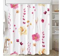 TYHKXAI Cortina de Ducha Floral Acuarela, Cortina de Ducha con Flores Verde Salvia y Beige para baño, mampara de baño Moderna y Minimalista para decoración del hogar (230x210cm/AnxAl/Rosa Intenso)