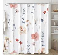 TYHKXAI Cortina de Ducha Floral Acuarela, Cortina de Ducha con Flores Verde Salvia y Beige para baño, mampara de baño Moderna y Minimalista para decoración del hogar (170x210 cm/AnxAl/Coral)