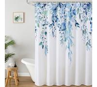 TYHKXAI Cortina de Ducha Impermeable con Estampado Floral Minimalista y Estrellas de eucalipto Verde Salvia, Ideal para el baño, con Ganchos (130x220 cm anxal Azul)