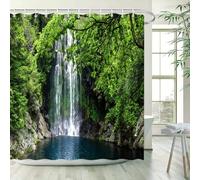 TYHKXAI Cortina de Ducha para baño: Majestuosa Cascada en un exuberante Bosque para una decoración refrescante y Natural (160 x 160 cm/An x Al)