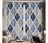 TYHKXAI Cortinas Opacas geométricas Azules, Blancas y Grises para Dormitorio - Cortina térmica Aislante para oscurecer la habitación, Ideal para Sala de Estar (An x Al / 2 x 200 x 250 cm)