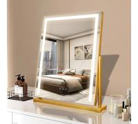 TYhogar Espejo con luz Espejo Maquillaje con luz 52 x 61cm Espejo Tocador 3 Modos de Luz Ajustable Espejo de Mesa Control Táctil Rotación de 360° Originales para Mujer Dorado