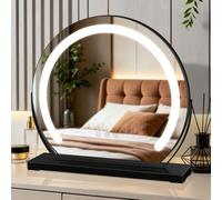 TYhogar Espejo de maquillaje con iluminación, 40 x 40 cm, espejo de maquillaje giratorio en negro con LED de 9 W, 3 botones táctiles y atenuación continua, espejo de mesa moderno para maquillaje, baño