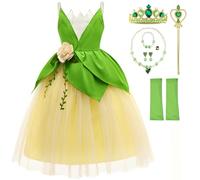 TYHTYM Disfraz de princesa Tiana para niñas, disfraz de princesa y la rana, vestido elegante para fiestas de cumpleaños y vacaciones (verde, 3-4 años)