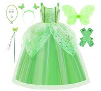 Tyidalin Disfraz Campanilla Niña Vestido Princesa Tinkerbell Hada Verde con Alas para Carnaval Navidad Fiesta Cumpleaños