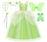 Tyidalin Disfraz Campanilla Niña Vestido Princesa Tinkerbell Hada Verde con Alas para Carnaval Navidad Fiesta Cumpleaños
