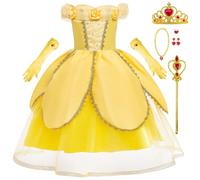 Tyidalin Disfraz Princesa Bella Niña Vestido La Bella y la Bestia con Accesorios Amarillo para Carnaval Cumpleaños Navidad Halloween