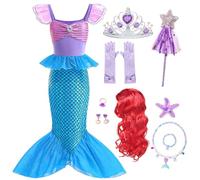 Tyidalin Disfraz Vestido Sirenita Niña Princesa Ariel Sirena con Peluca para Cumpleaños Fiesta Carnaval Halloween con Accesorios