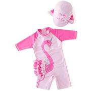 Tyidalin Traje de Baño Bañador Niña una Pieza Protección UV Solar para Deportes Acuáticos Natación Surf y Gorra, Rosa Claro, 98-104(Étiqueter 5)