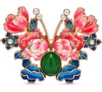TYIMO7 Broche de mariposa con flor peonía esmaltada 4,2 x 5, cm, accesorio perla for mujer, ideal for vestidos y cenas .AT7