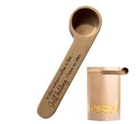 Tyinerc Cuchara medidora de café | 2 en 1 Gravierter Holzbeutel Clip - Gravierter Kaffeelöffel Clip,Für Erwachsene und Familie zum Rühren und Mix von Zucker, Harhl, Pulver in Küche, Bar