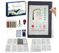 Tyinerc Juego de bordado para principiantes, juego completo con instrucciones paso a paso, juego de libro de bordado para adultos, plantillas de bordado para mujeres, niñas, amigos del bordado, casa o