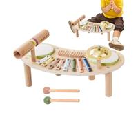 Tyinerc Juego de tambor de juguete para niños, instrumento de percusión 7 en 1 de madera, juguete de promoción temprana, para preescolar, guardería, escuela, educación en el hogar, sala de juegos