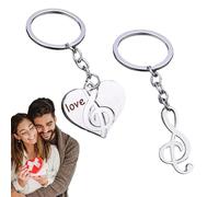 Tyinerc Llavero de pareja de notas musicales, llaveros para parejas de música, símbolo de música, llaveros para fiestas de música, llaveros para amantes del metal, plata, Siehe Beschreibung