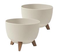 Tymar - Maceta para exterior e interior, maceta grande redonda con pies, jardinera, jarrón, maceta de terraza, (2 paquetes), color beige, diámetro 47 cm
