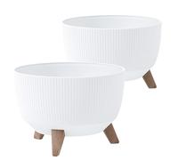 Tymar Macetero con patas, macetas para exteriores, maceta grande, macetero, macetero, macetero, macetero redondo (2 unidades), color blanco, diámetro de 33 cm