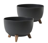 Tymar Macetero con patas, macetas para exteriores, maceta grande, macetero, macetero, macetero, macetero redondo (2 unidades), color antracita, diámetro de 40 cm