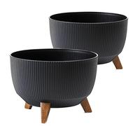 Tymar Macetero con patas, macetas para exteriores, maceta grande, macetero, macetero, macetero, macetero redondo (2 unidades), color negro, diámetro de 29 cm