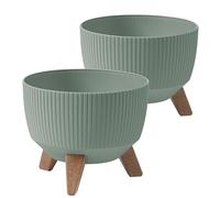 Tymar Macetero con patas, macetas para exteriores, maceta grande, macetero, macetero, macetero, macetero redondo (2 unidades), color gris y verde, diámetro de 24 cm