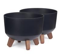 Tymar Macetero con patas, paquete de 2, macetero, macetero, forma redonda (2 unidades), color antracita, diámetro de 24 cm