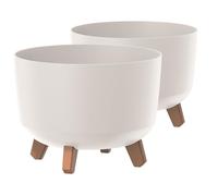 Tymar Macetero con patas, paquete de 2 unidades, macetero, macetero, forma redonda (2 paquetes), color blanco, diámetro de 24 cm