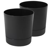 Tymar Macetero con plato, paquete de 2, maceta decorativa de plástico, forma redonda, moderna, para interiores (40 cm de diámetro, 2 unidades), color negro