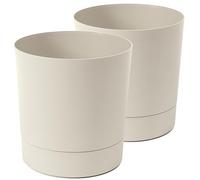 Tymar Macetero con plato, paquete de 2 unidades, maceta decorativa de plástico, forma redonda, moderna, para interiores (30 cm de diámetro, paquete de 2 unidades), color beige