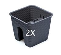 Tymar Macetero de 2 unidades, maceta para barandilla de balcón en aspecto de ratán, balcones, barandillas, de plástico, con salida de agua RRQ01 (cuadrado) antracita, 27 x 27 cm