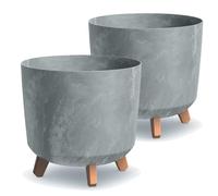 Tymar Macetero grande con patas, maceta grande, maceta grande, maceta mate, maceta para exterior e interior (2 paquetes) hormigón; altura 28,5 cm/diámetro 30 cm