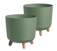 Tymar Macetero grande con patas, maceta grande, maceta grande, maceta mate, maceta para exterior e interior (2 paquetes), color verde, altura 28,5 cm/diámetro 30 cm