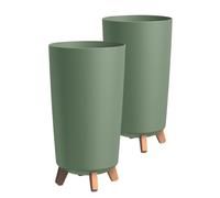 Tymar Macetero grande con patas, maceta grande, maceta grande, maceta mate, maceta para exterior e interior (2 paquetes), color verde, altura 44,5 cm/diámetro 24 cm