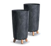 Tymar - Macetero grande con pies, acabado mate, para interior y exterior (paquete de 2, aspecto de hormigón, antracita; altura: 44,5 cm/diámetro: 24 cm)