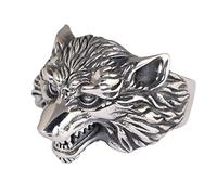 TYMONT Anillo De Cabeza De Lobo De Plata De Ley Para Hombre, Anillo Abierto De Cabeza De Lobo Tridimensional Retro Vikingo De Plata S925,Plata,10
