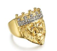 TYMONT Anillo De Diamantes Para Hombre Del Rey León, Anillo Gótico Personalizado Hip Hop De Acero Inoxidable,Oro,10