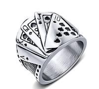 TYMONT Anillo De Naipes Gótico, Anillo De Acero Inoxidable Mágico Para Naipes Rectos Vintage Para Hombres,Plata,7