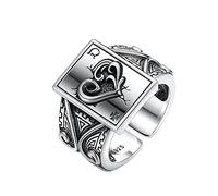 TYMONT Anillo De Naipes Para Hombre En Plata De Ley 925 Con Abertura Ajustable Y Anillo Personalizado Vintage,Plata,Adjustable