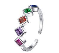 TYMONT Anillo De Plata De Ley S925 Con Circonitas De Colores Para Mujer, Anillo De Plata De Ley Elegante Y Sencillo,Plata,6