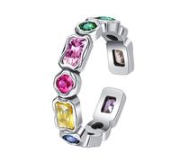 TYMONT Anillo De Plata De Ley S925 Con Gemas Geométricas De Colores, Sencillo Y Delicado,Plata,7