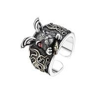 TYMONT Anillo De Plata De Ley S925 Para Hombre Con Abertura Ancha Personalizada En Forma De Cabeza De Conejo,Plata,8