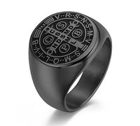 TYMONT Anillo De Sello Con Cruz De San Benito, Anillo De Amuleto Cristiano De Acero Inoxidable Para Hombre,Negro,8